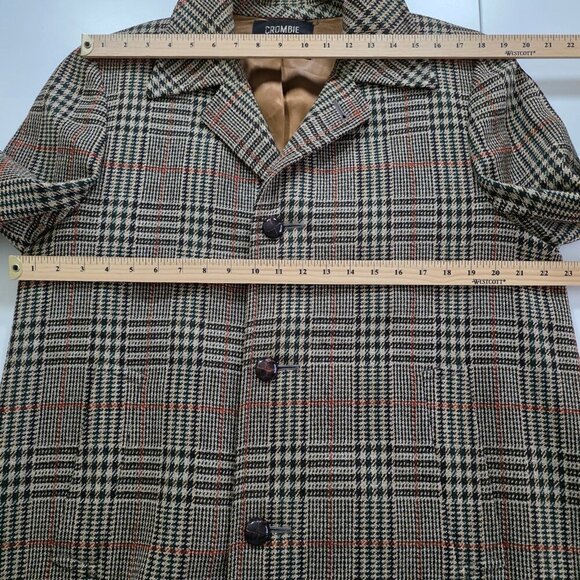 VTG Crombie Wool Coat 44 Glen Plaid LS Lined 1 Vent Buttons Union Made Classic - Picture 4 of 16